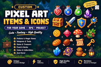 create cute fantasy pixel art items and rpg inventory icons