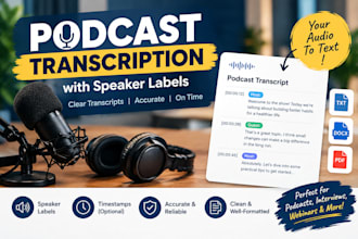 transcribe podcasts audio with speaker labels and timestamps