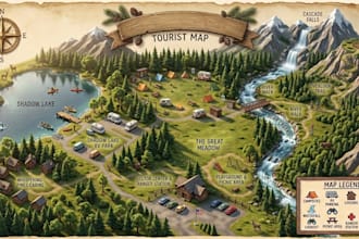 design custom wayfinding and campground, vector map, event map, tourist