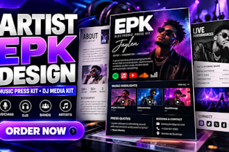 create artist epk, music press kit, dj media kit and band one sheet for bookings