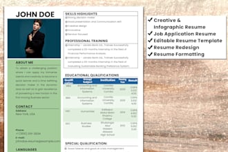design a creative modern and infographic resume or CV