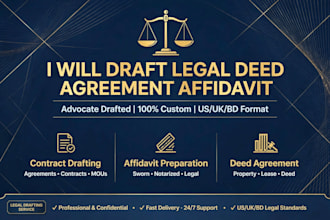 draft legal agreement, deed, affidavit and contract