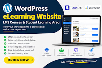 set up your wordpress e learning website, lms courses and student learning area