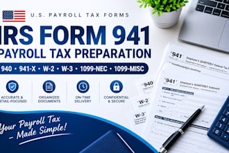 prepare irs form 941, 940, 941x and us payroll tax form erc issues, 1099, 1065