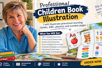 illustrate preschool learning books, abc, phonics and number pages