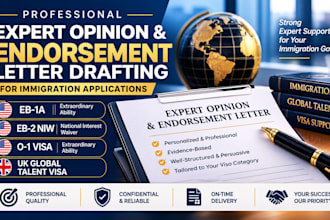 draft an expert opinion and endorsement letter for eb1a eb2 niw o1 visa