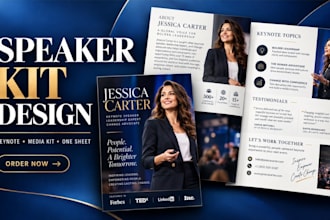 design speaker kit, keynote speaker media kit, speaker one sheet plus press kits