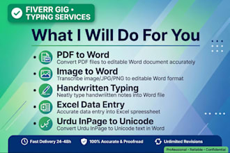 do english typing, urdu typing, assignment and data entry work