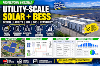 design utility scale solar pv and bess layouts, sld, boq and feasibility