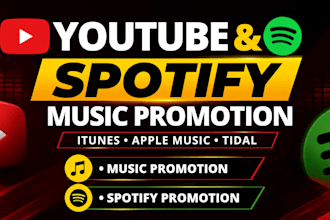 youtube itunes music promotion, spotify music promotion, apple and tidal music