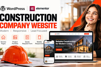 build wordpress construction company website with elementor portfolio and quote