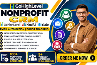 setup non profit crm gohighlevel email automation kindful slate donor tracking