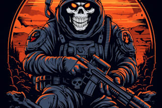 design a woman soldier skull vector illustration and military logo