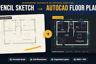 convert your hand sketch into a autocad floor plan
