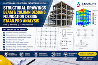 create structural drawings, beam and column designs, foundation, staad pro