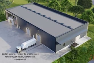 design exterior render 3d architecture rendering of house, warehouse, commercial