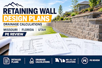 retaining wall design plans drainage calculations missouri florida utah pe revie