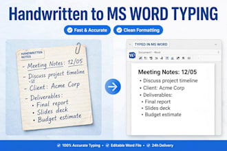 type handwritten notes to word document fast typing