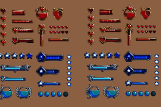 create pixel art game UI hud gui icons and menus