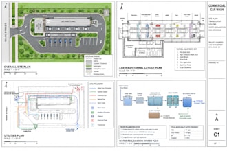 commercial car wash site plans tunnel layout utilities water reclamation cad dra