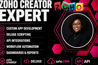 develop zoho creator apps, deluge scripts, API integrations, workflows