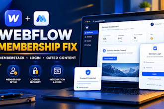 set up or fix webflow memberstack membership website and gated content