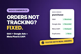 fix or setup woocommerce tracking, ga4 ecommerce, meta pixel capi, google ads
