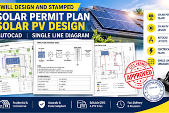 design and stamped solar permit plan solar pv design autocad single line diagram