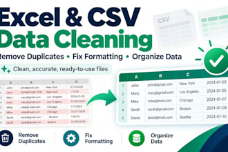 clean and organize excel CSV data and remove duplicates