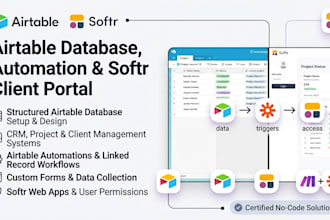 setup airtable database, airtable automation, softr webapp and client portal