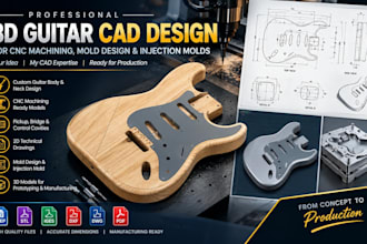 design 3d guitar cad model for cnc machine, mold designs and injection molds