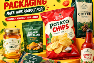 design unique food packaging, product labels, snack packaging and pouches