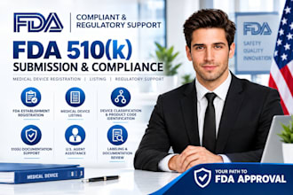 handle fda 510k submission, device listing, ndc, fda registration and compliance