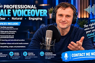 record an american male voiceover, for your  youtube video, game voiceover, ads