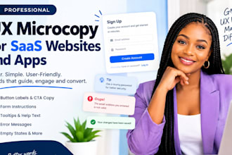 write UX microcopy, onboarding flows, user friendly button text for saas website