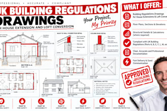 create loft conversion plan and UK building house extension, regulation drawings