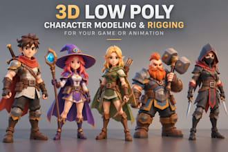 create 3d low poly modeling character rigging for your game or animation