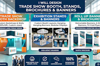 design trade show booth backdrop exhibition stand brochure roller up banner