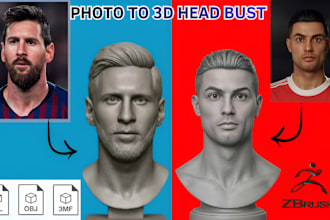 sculpt realistic 3d head, bust models from your 2d photo for printing in zbrush