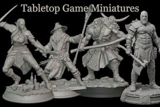 3d sculpt custom tabletop miniatures, fantasy characters, printable stl models