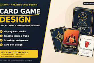 design card games, playing cards, drinking cards, trading cards and boxes