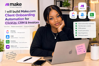 build make com client onboarding automation for clickup ,crm and invoice