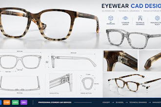 design eyeglasses optical frames, measurement charts, bom and production plans