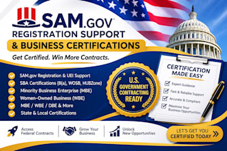 assist with sam gov registration sba and minority business certifications