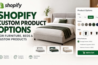 set up shopify custom product options for furniture, beds, configurable products
