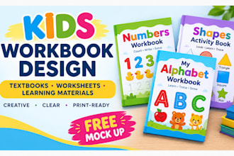 create design kids workbook, textbook, learning materials, educational workbook