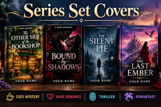 design series set of cozy mystery dark romance thriller romantasy book covers