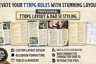 format custom ttrpg layout dnd rulebook design and indesign layout for rpg