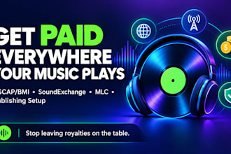 setup music publishing, ascap or bmi, soundexchange and mlc registration