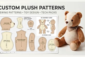 create custom plush toy sewing pattern stuffed animal pattern maker tech pack
